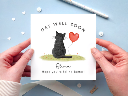 personalised black cat get well soon card