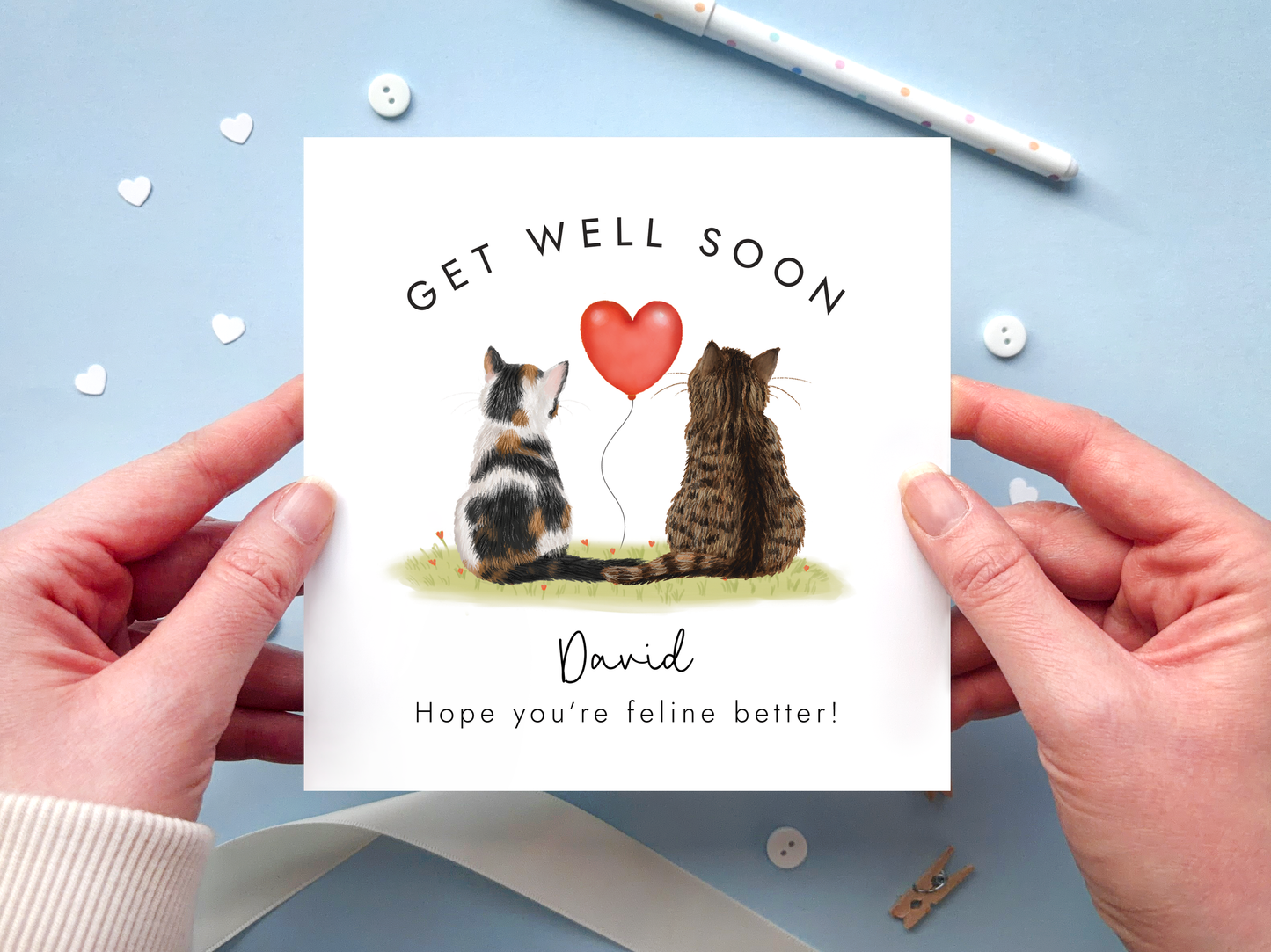 personalised cats get well soon card