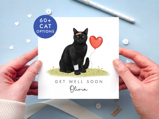 Personalised Cat Get Well Soon Card