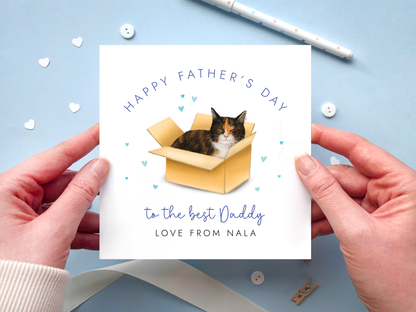 Personalised Cat in Box Father's Day Card for Cat Dad