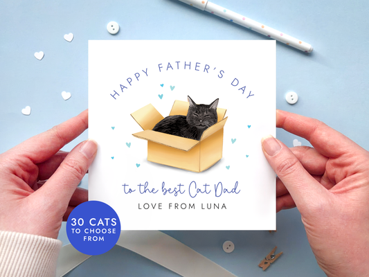 Personalised Cat in Box Father's Day Card for Cat Dad