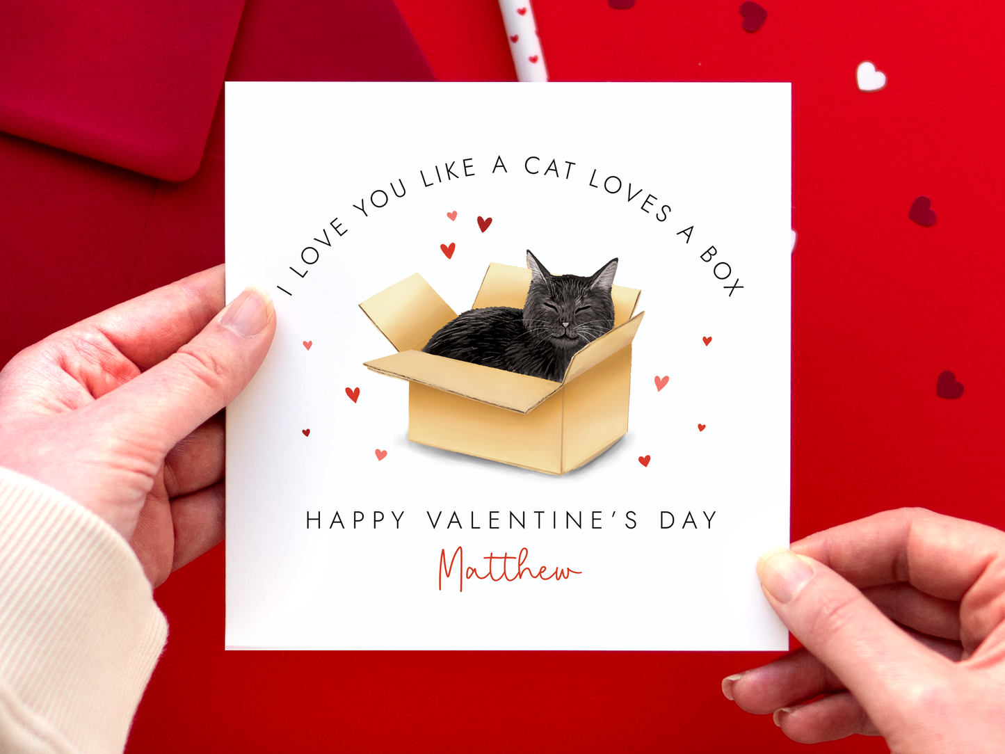 Personalised Black Cat in a Box Valentine's Day Card