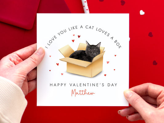 Personalised Black Cat in a Box Valentine's Day Card