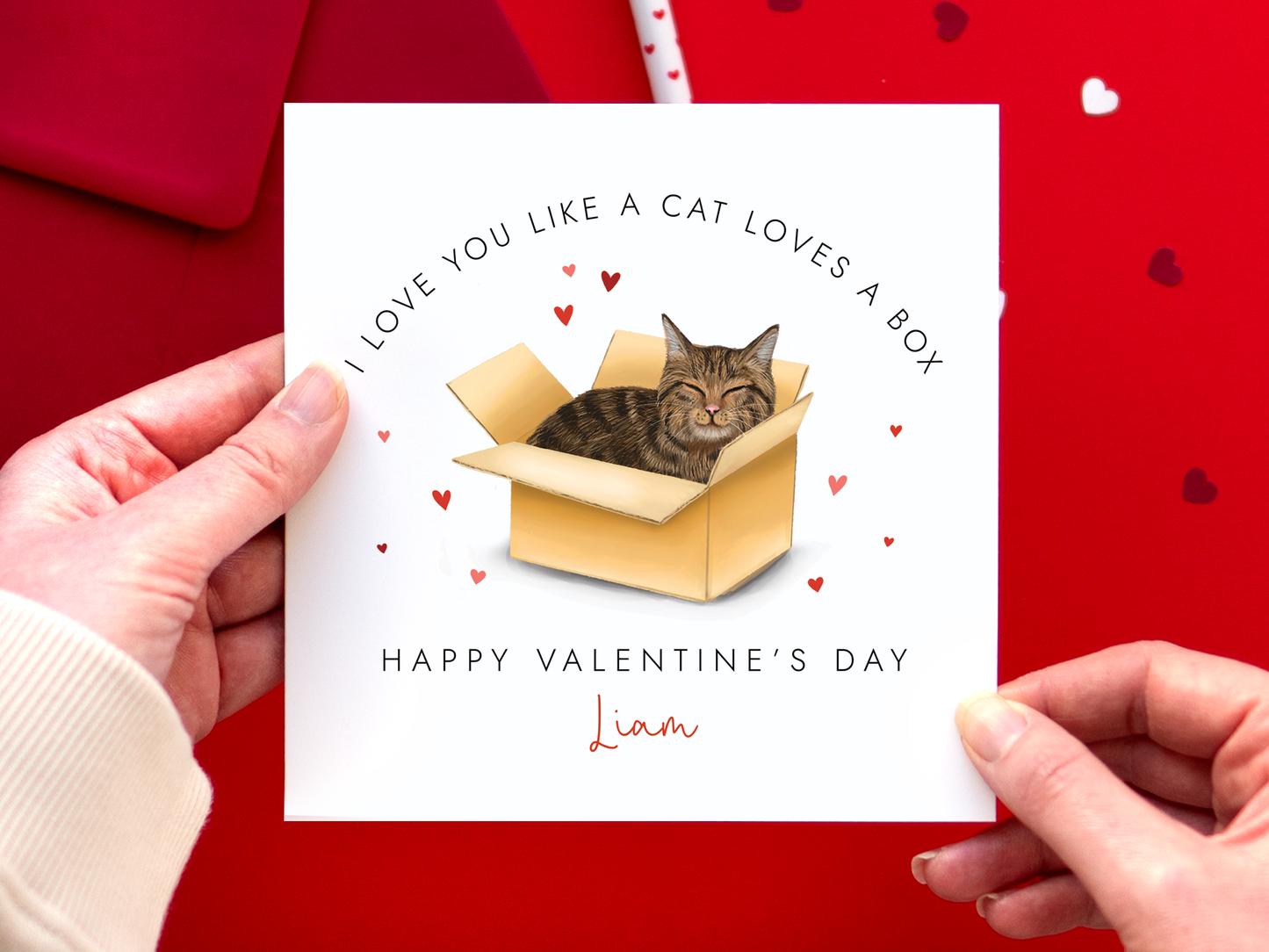 Personalised Tabby Cat in a Box Valentine's Day Card