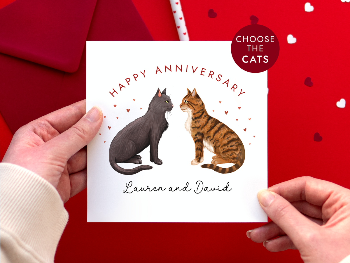 Personalised Cats Anniversary Card for Couple