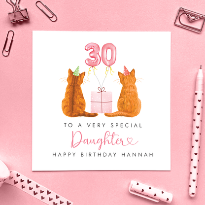 Personalised Two Cats Birthday Card for Daughter