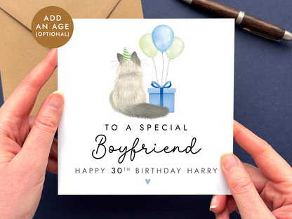 Personalised Cat Birthday Card for Boyfriend