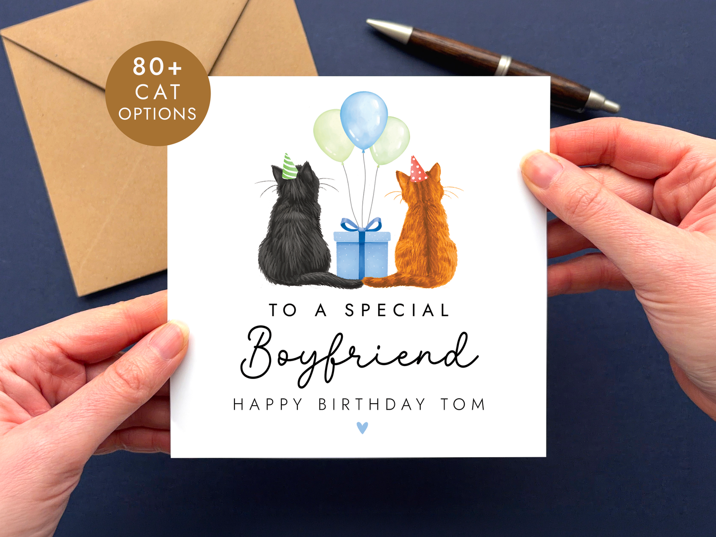 Personalised Cat Birthday Card for Boyfriend