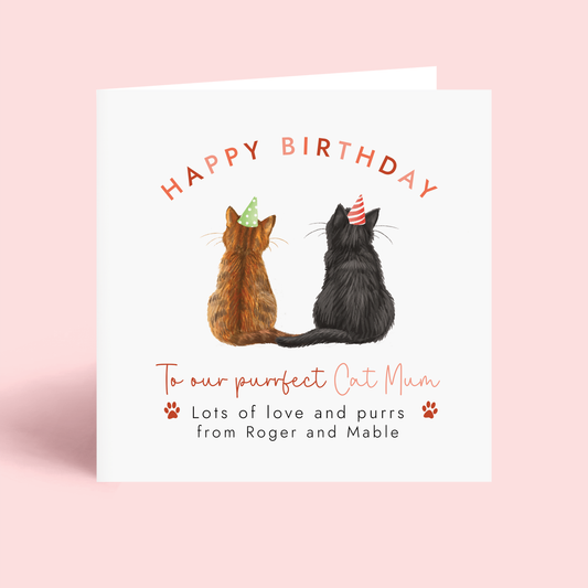 Personalised Two Cats Birthday Card for Cat Mum