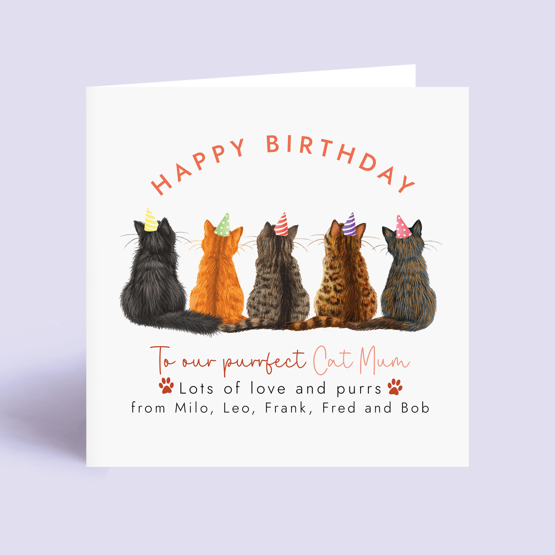 Personalised Cats Birthday Card for Cat Mum from 5 cats