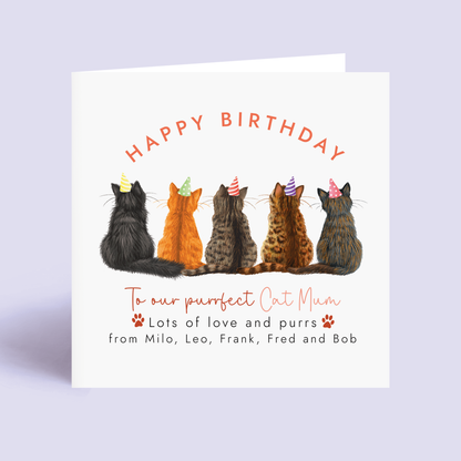 Personalised Cats Birthday Card for Cat Mum from 5 cats