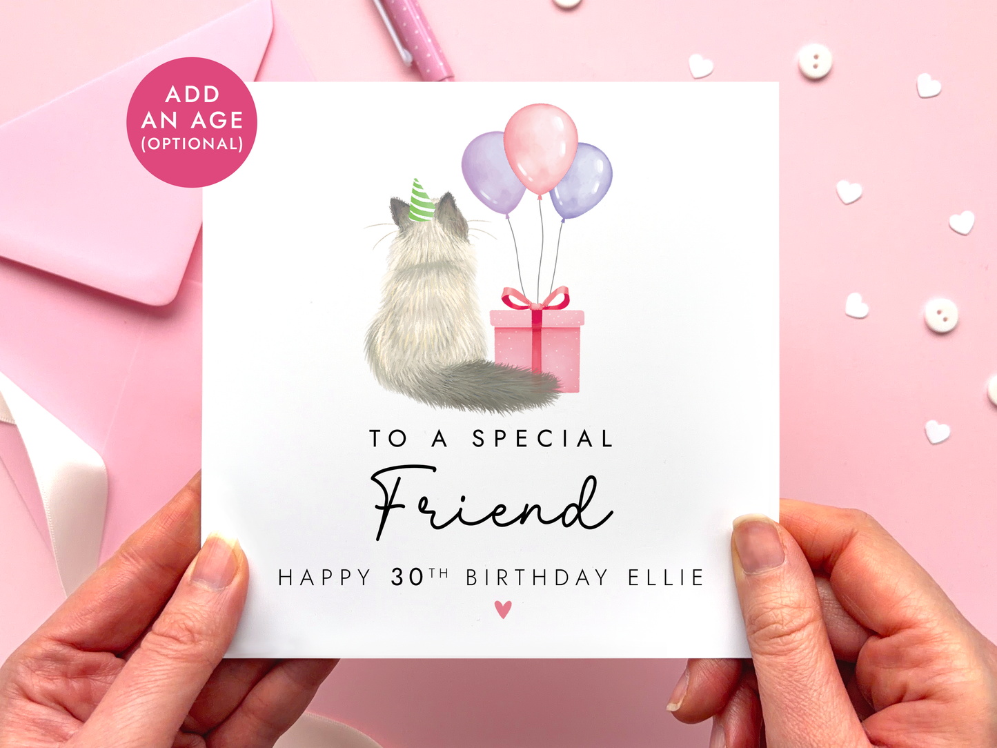 Personalised Cat Birthday Card for Friend