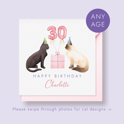 Personalised Cats Any Age Birthday Card for Her
