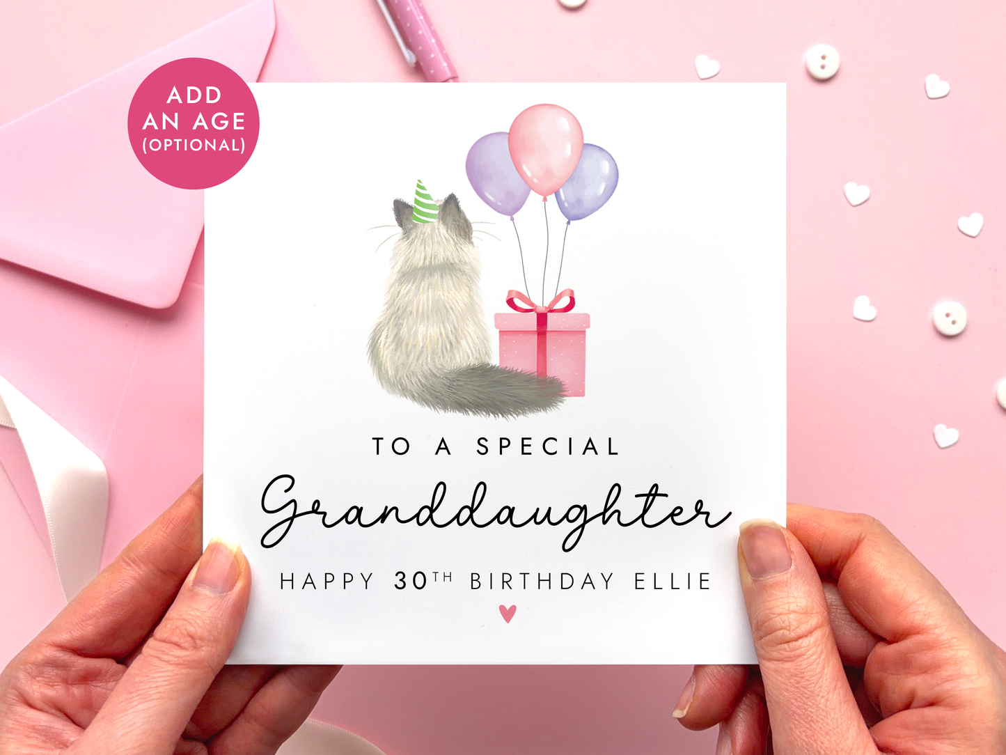 Personalised Cat Birthday Card for Granddaughter