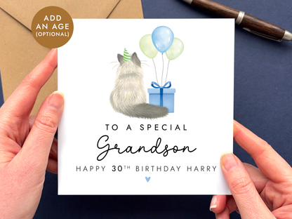 Personalised Cat Birthday Card for Grandson