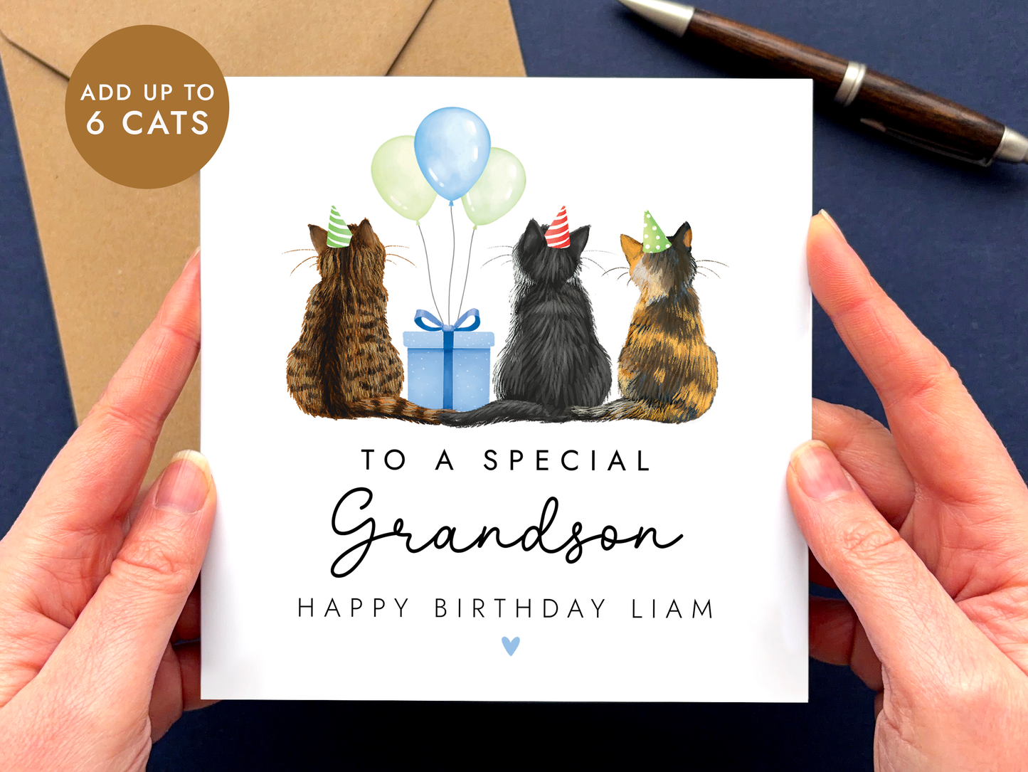 Personalised Cat Birthday Card for Grandson