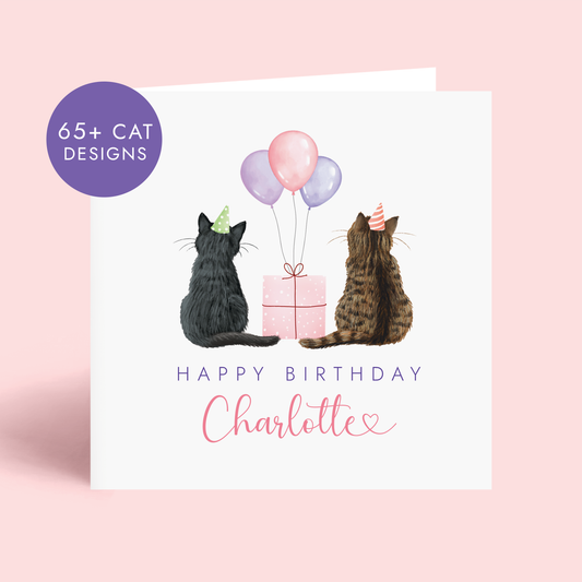 Personalised Two Cats Birthday Card for Her