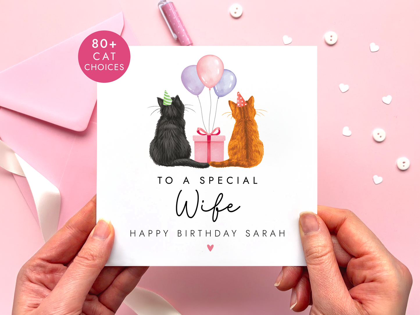 Personalised Cat Birthday Card for Wife