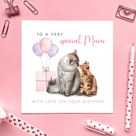 Personalised Cat and Kitten Birthday Card for Mum