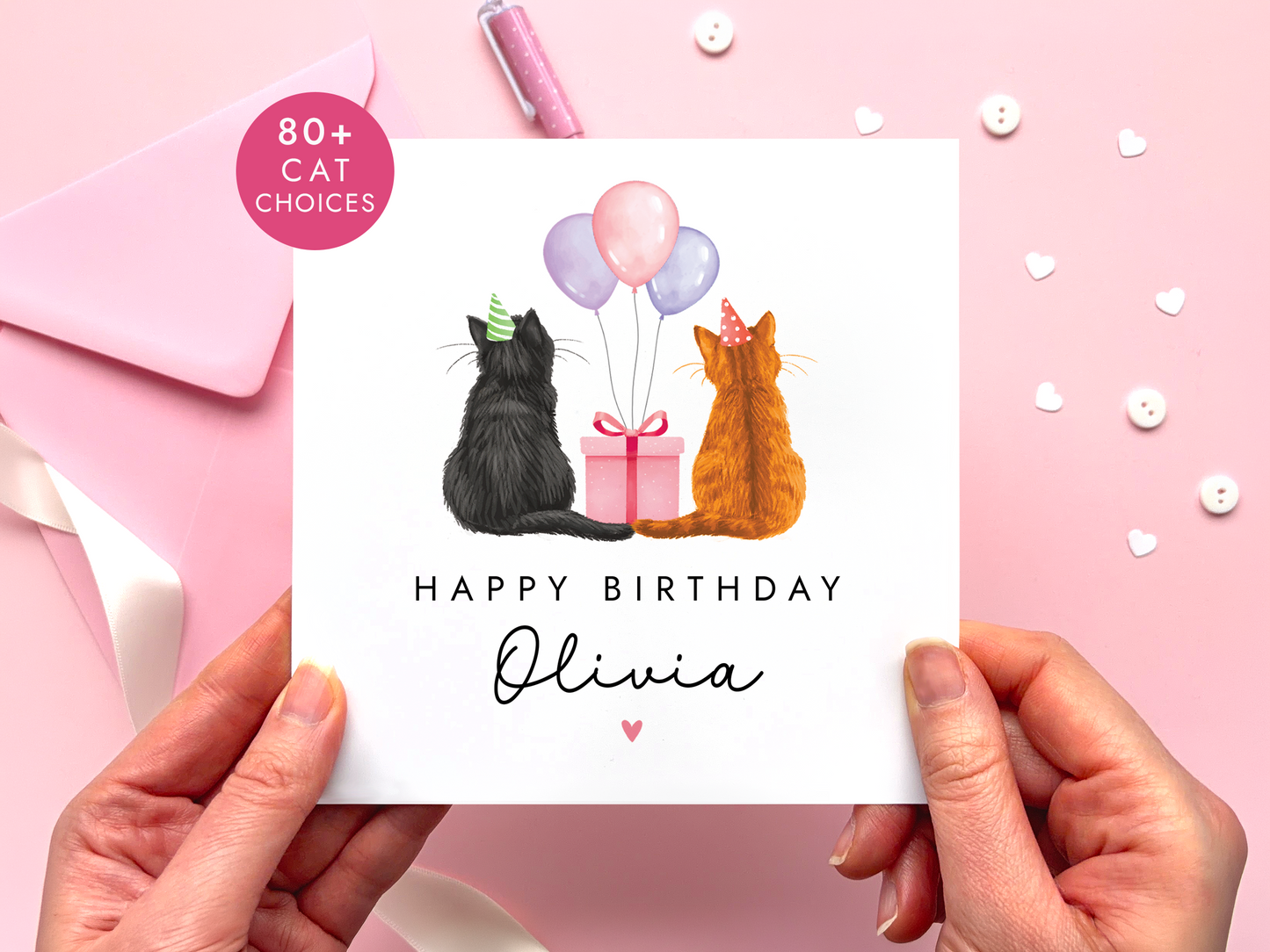 Personalised Cat Birthday Card for Her