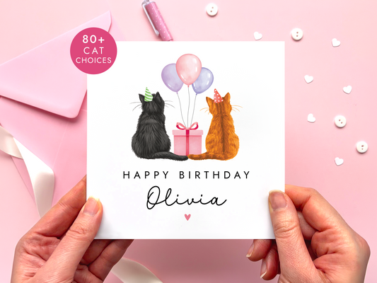 Personalised Cat Birthday Card for Her