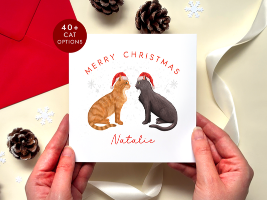 Personalised Two Cats Christmas Card
