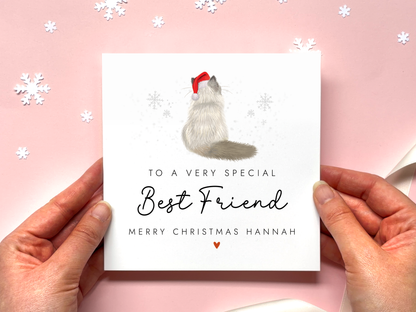 Personalised Cat Christmas Card for Best Friend