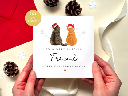 Personalised Cat Christmas Card for Best Friend