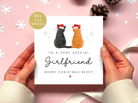 Personalised Cat Christmas Card for Girlfriend