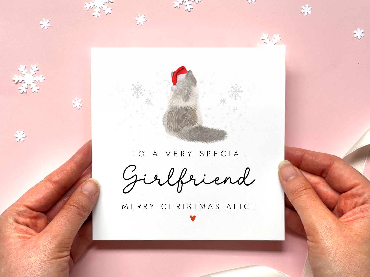 Personalised Cat Christmas Card for Girlfriend
