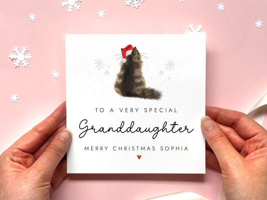 Personalised Cat Christmas Card for Granddaughter