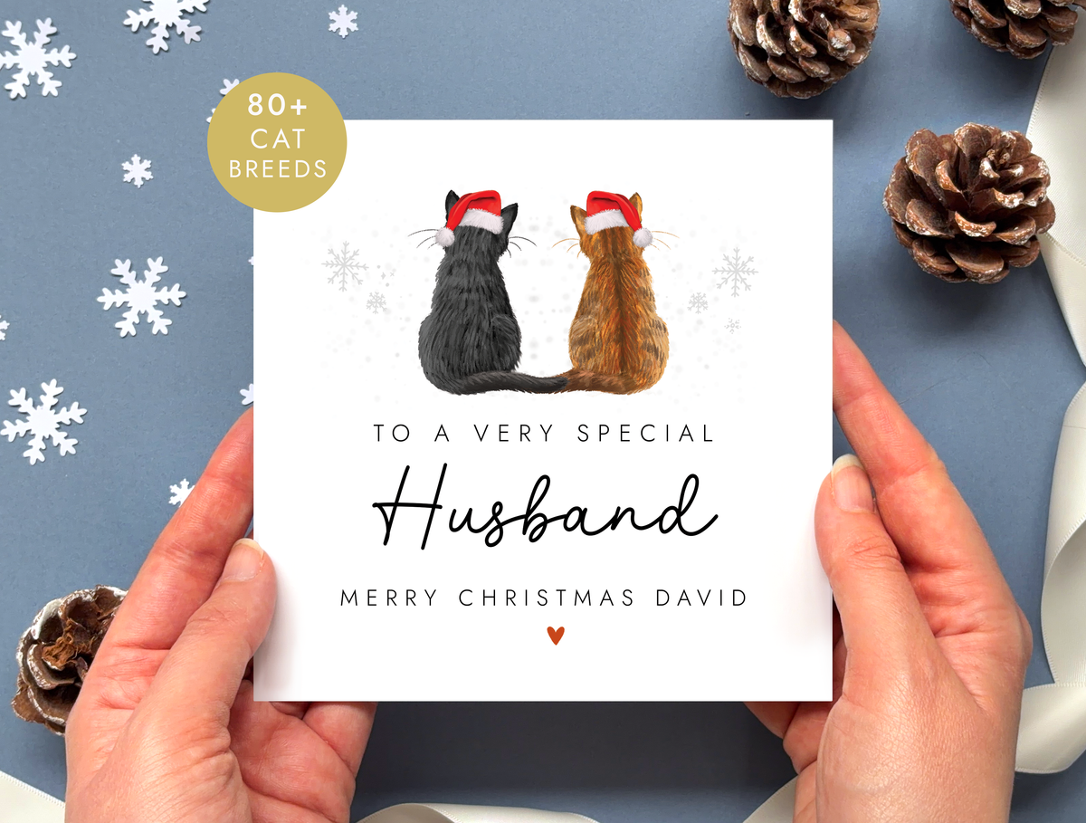 Personalised Cat Christmas Card for Husband