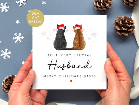 Personalised Cat Christmas Card for Husband