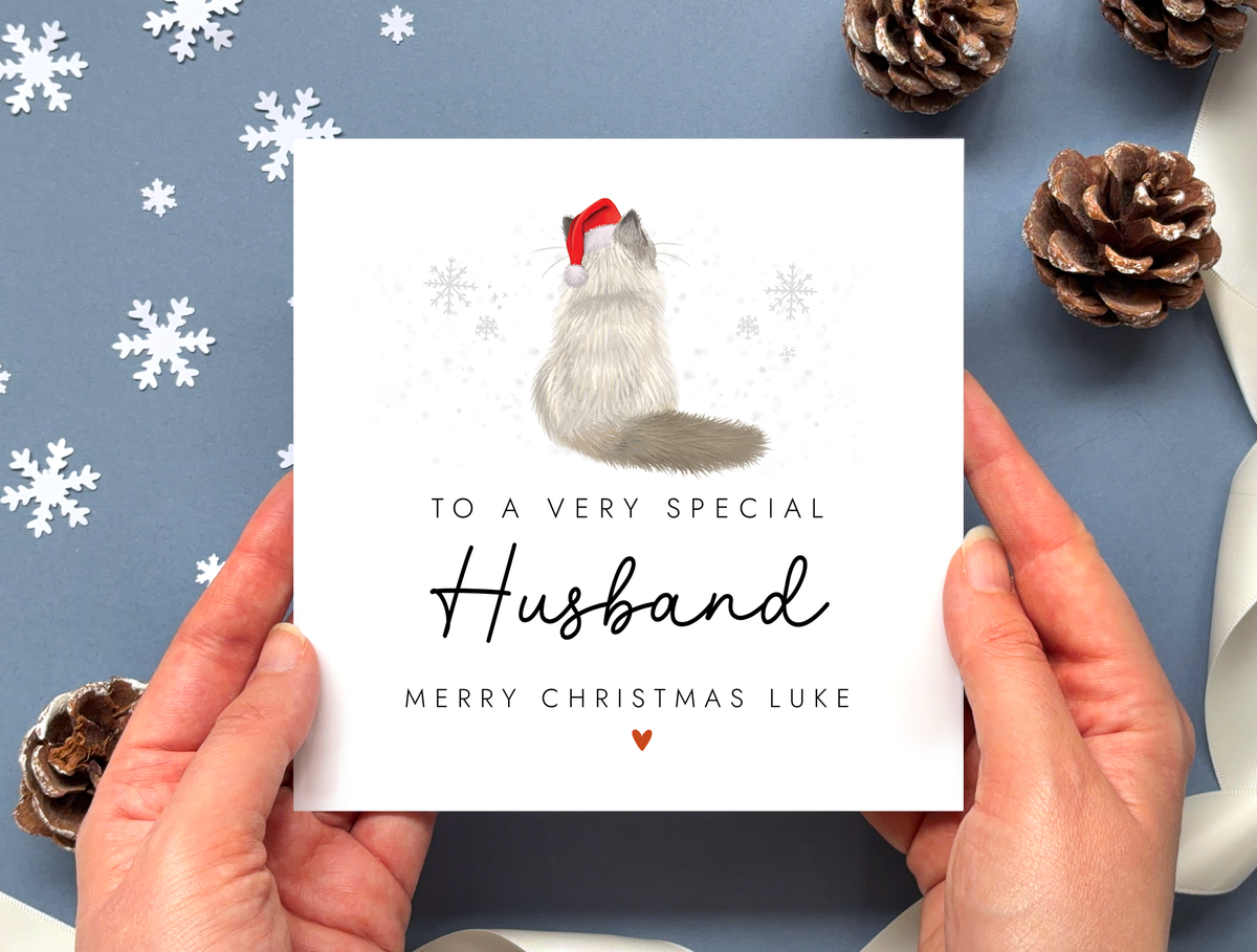 Personalised Cat Christmas Card for Husband