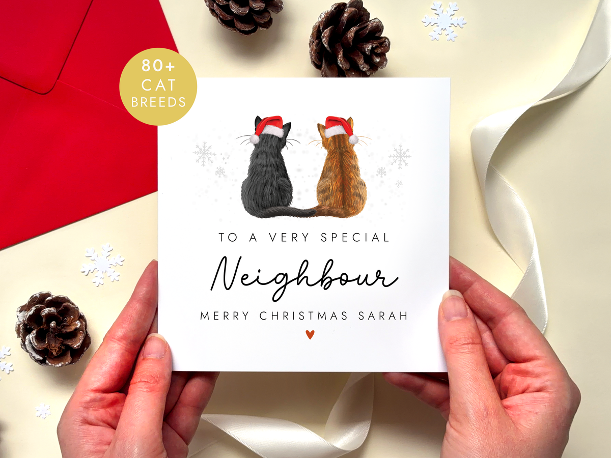 Personalised Cat Christmas Card for Neighbour