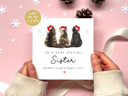 Personalised Cat Christmas Card for Sister