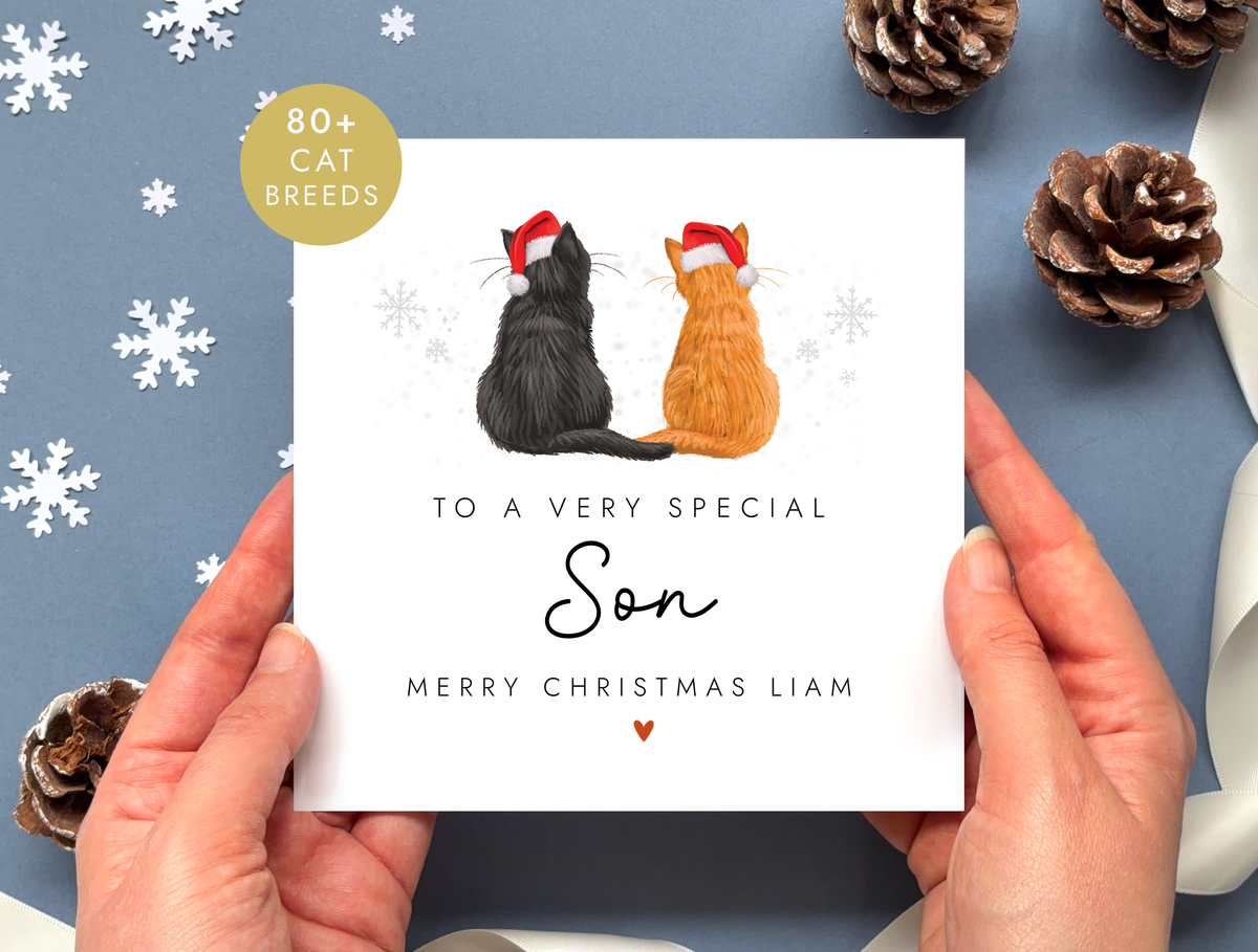 Personalised Cat Christmas Card for Son