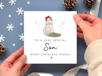 Personalised Cat Christmas Card for Son