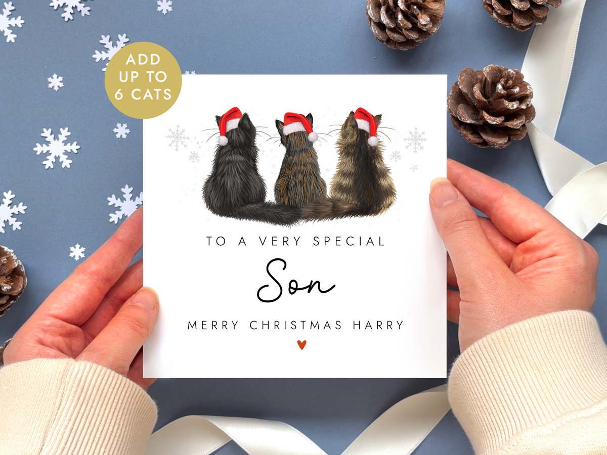 Personalised Cat Christmas Card for Son