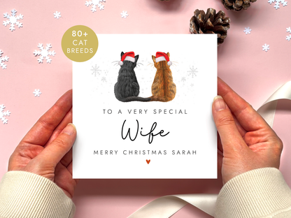 Personalised Cat Christmas Card for Wife