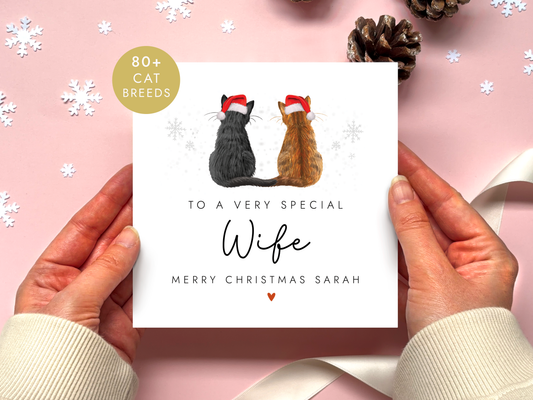Personalised Cat Christmas Card for Wife