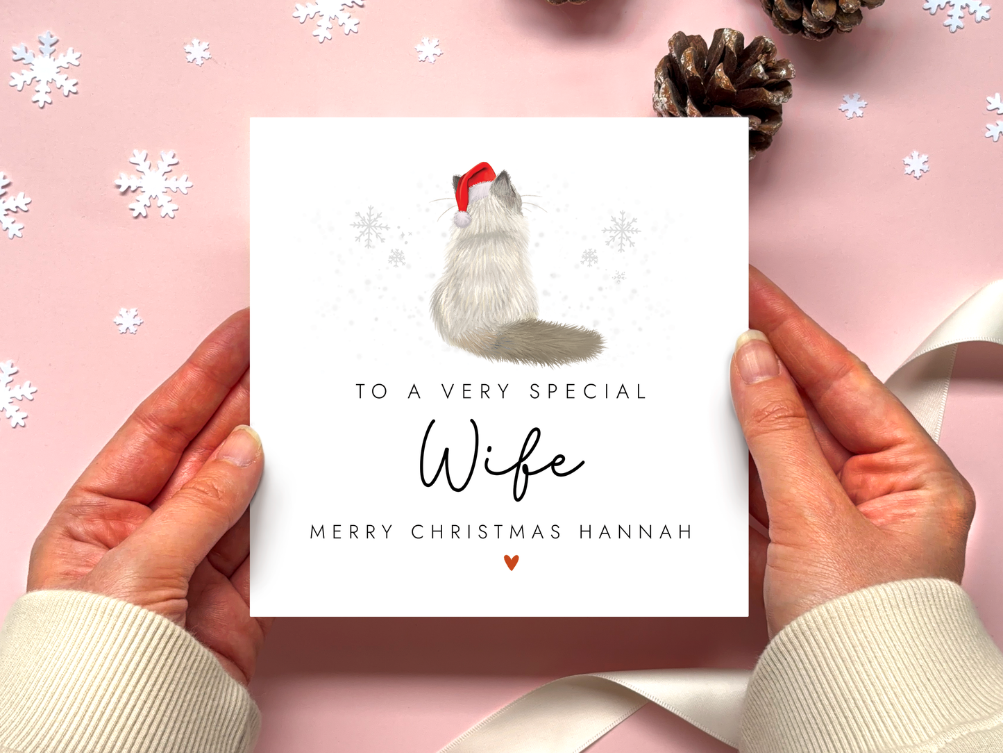 Personalised Cat Christmas Card for Wife