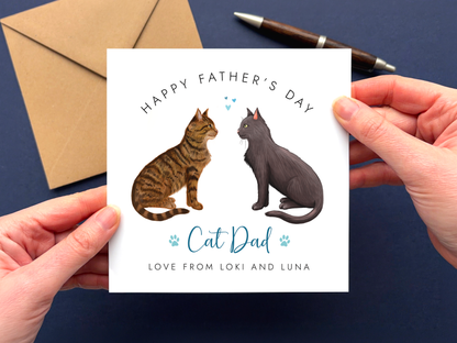Personalised Two Cats Fathers Day Card for Cat Dad