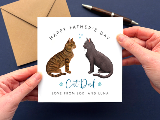 Personalised Two Cats Fathers Day Card for Cat Dad