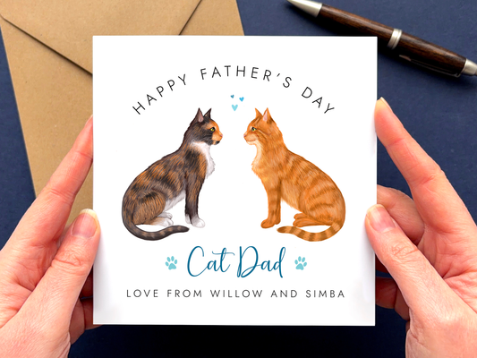 Personalised Two Cats Fathers Day Card for Cat Dad