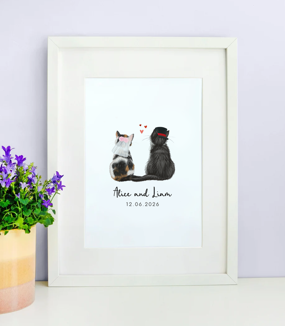 Personalised Cats Wedding Art Print