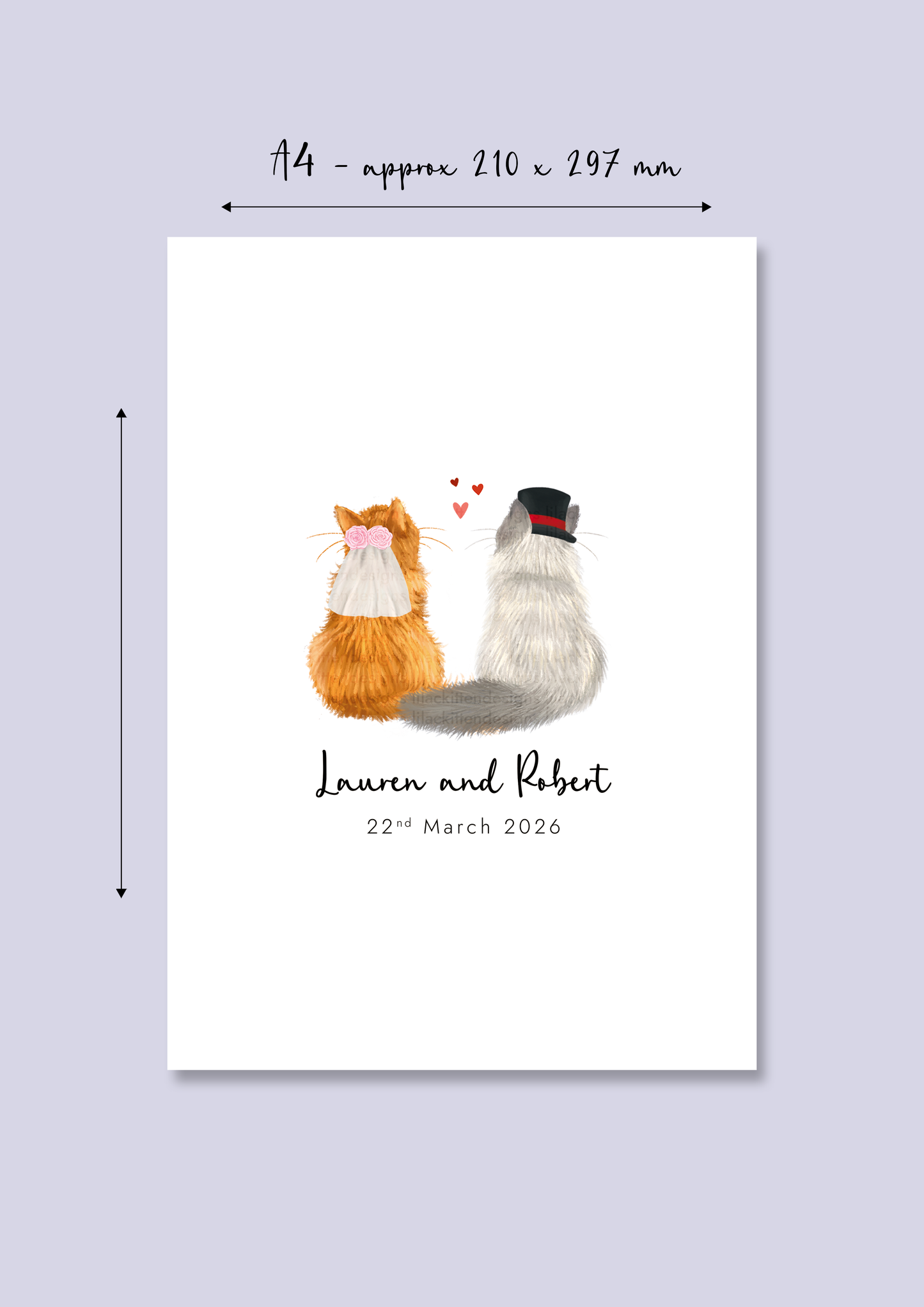 Personalised Cats Wedding Art Print