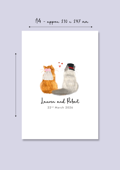 Personalised Cats Wedding Art Print