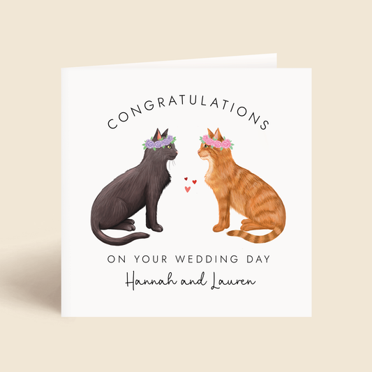 Personalised Cats Mrs and Mrs Wedding Card