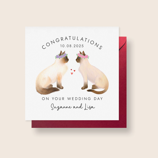Personalised Cats Mrs and Mrs Wedding Card